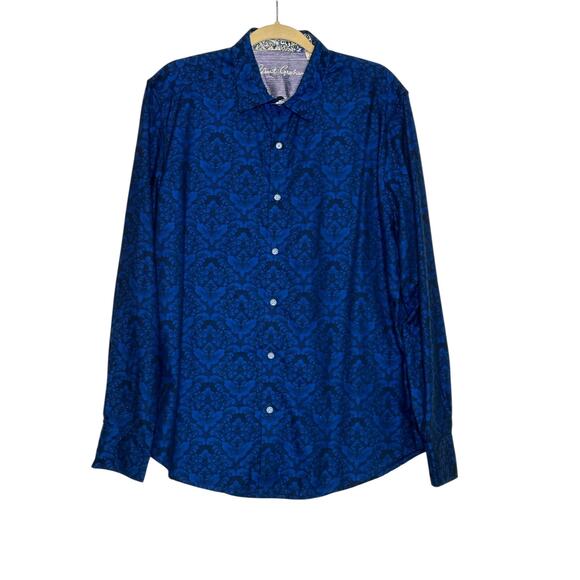 Robert Graham  Blue Black Floral Paisley Classic Fit Shirt size Large - Picture 6 of 11